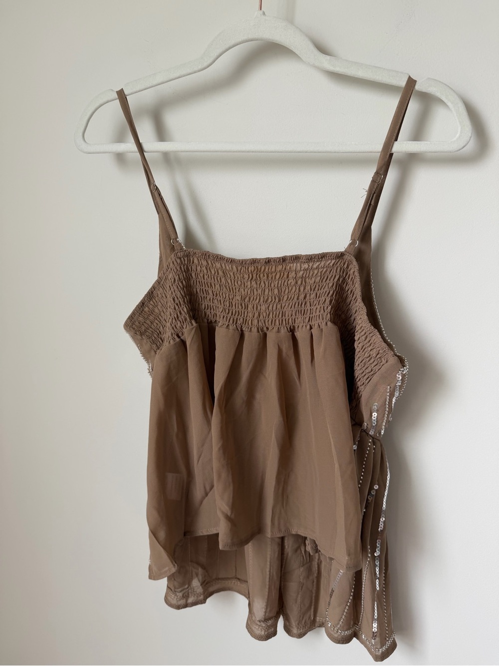 Beaded Sequin tan taupe Camisole tank Top - Picture 4 of 6